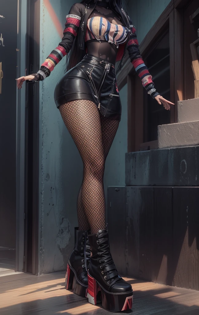 AVATAR SECOND LIFE korean girl colorfull jacket , asiática Bblack hair, Bblack hair, Bblack hair, Perfect and detailed face, imvu, maximalist details, AVATAR SECOND LIFE Korean blouse and pants , neon, cabel opreto, long socks