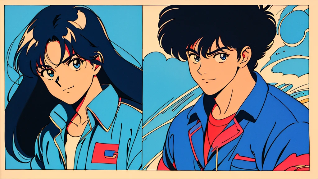 Close-up of a man, 80年代のanimeの雰囲気, 80年代animeスタイル, Retroanimeの男性, 1980's anime style, Retroanime画像, animeの雰囲気, Playing games, Smoking、４ｋ、Wearing headphones、80's, Retro, City Pop Poster:1.5), (Album cover), (masterpiece, Highest quality), (anime, figure), Best Photo Poses, Dynamic Angle, Cowboy Shot, alone, smile, A perfect eye for detail, Delicate face, High Fashion, Retroなゲームセンター、American casual、jazz、the 90s、Vintage、tobacco、speaker、Saxophone、rain、Cool Guy、Knight、City Boy、Retro