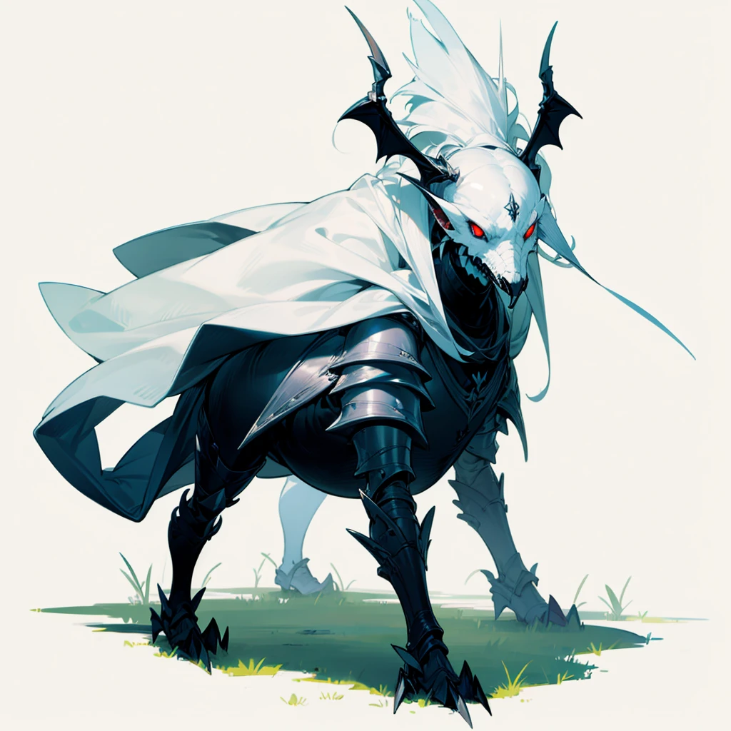 (Random Evolution, Colossal white bird mixed Vampire), silver armor body, full body version, (silver hands), full white colour skins, (red eyes), (Grassroots), no background