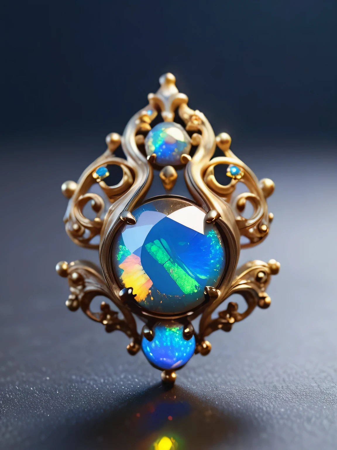 Fairy tale object,  single earring made from blackopal, ornate, gilded macro lens, unique, exquisite, shimmering glistening sparkling, 3d render, unreal engine , Magical, fantastical, enchanting, storybook style, highly detailed