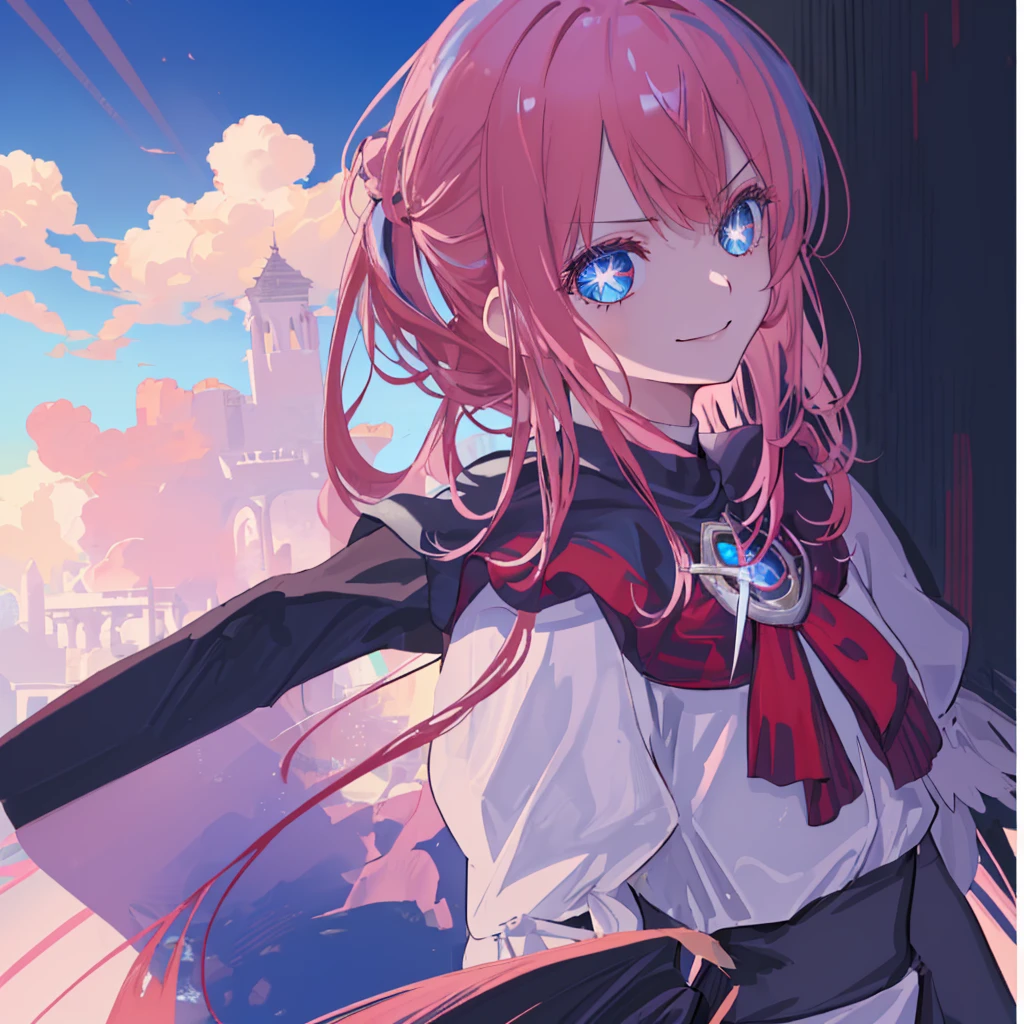[(conversation room Background:1.4)::5],Original,(Illustration:1.1),(Best Quality),(masutepiece:1.1),(the Extremely Detailed CG Unity 8K Wallpapers:1.1), (Colorful:0.9),(mid-shot:0.95),(very detailed beautiful upper body),Dynamic Angle,(Solo:1.2), (girl),(((Adult))), (Detailed beautiful eyes:1.15), (Beautiful face:1.15), (glowing sky blue eyes:1.25////),(jewely eyes),(pink medium hair),(Blunt bangs),(half updo),(Red Star Hairpin),(+perfect hand+:1.21),(Draw an illustration of a fantasy girl),(Religious),(Wearing fantasy knight clothes),(white knight),(Contempt and contempt),Furious,(Beautiful Slender Girl),((Adult)),((furious laugh)),((evil smile)),((upper body)),