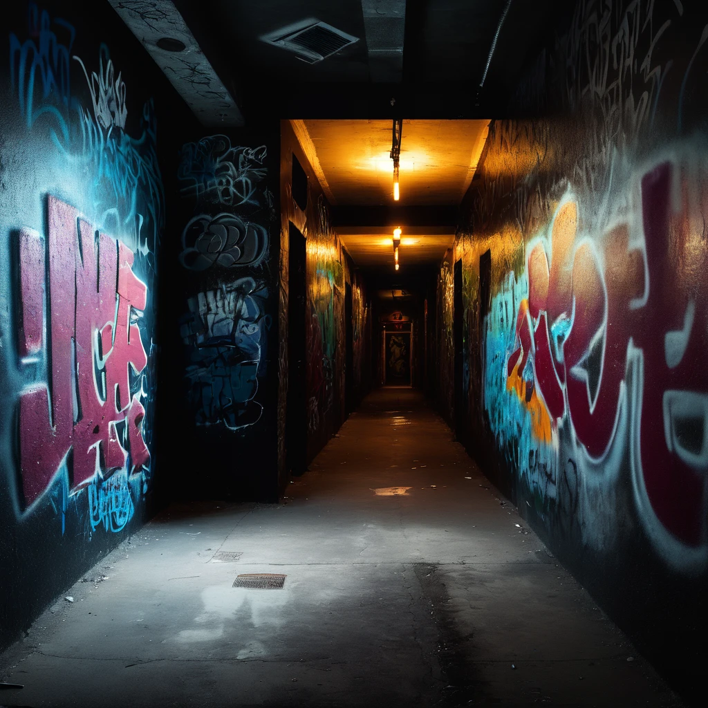 photo of a dark wall, UrbanGraffiti , cinematic light, (masterpiece:1.3), (intricate:1), best quality