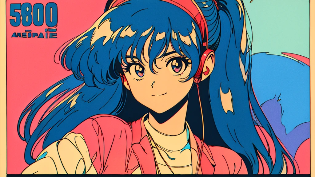 Close-up of a man, 80年代のanimeの雰囲気, 80年代animeスタイル, Retroanimeの男性, 1980's anime style, Retroanime画像, animeの雰囲気, Playing games, Smoking、４ｋ、Wearing headphones、80's, Retro, City Pop Poster:1.5), (Album cover), (masterpiece, Highest quality), (anime, figure), Best Photo Poses, Dynamic Angle, Cowboy Shot, alone, smile, A perfect eye for detail, Delicate face, American casual、jazz、Vintage、tobacco、speaker、Saxophone、rain、Cool Guy、Knight、City Boy、Retro