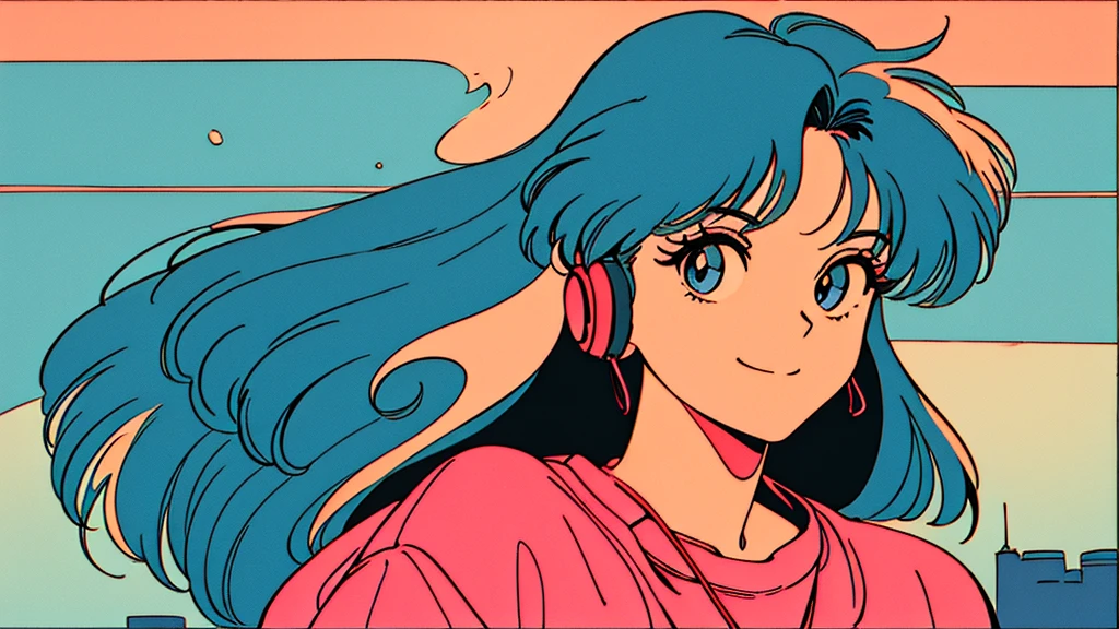 Close-up of a man, 80年代のanimeの雰囲気, 80年代animeスタイル, Retroanimeの男性, 1980's anime style, Retroanime画像, animeの雰囲気, Playing games, Smoking、４ｋ、Wearing headphones、80's, Retro, City Pop Poster:1.5), (Album cover), (masterpiece, Highest quality), (anime, figure), Best Photo Poses, Dynamic Angle, Cowboy Shot, alone, smile, A perfect eye for detail, Delicate face, American casual、jazz、Vintage、tobacco、speaker、Saxophone、rain、Cool Guy、Knight、City Boy、Retro