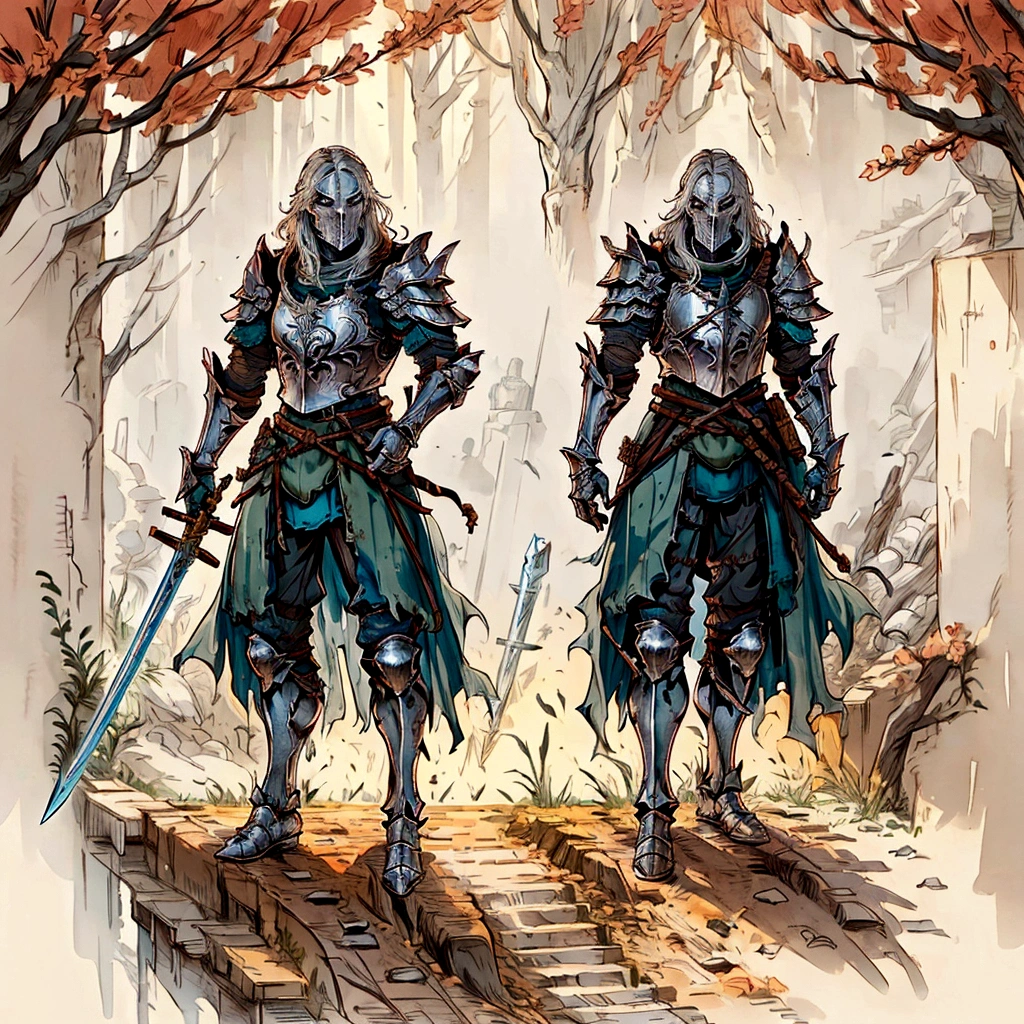 two soldiers in armor with swords and a bow, medieval concept art, high fantasy concept art, for honor character concept art, expert high detail concept art, high detail concept art, the witcher concept art, knights armor, concept art of a warrior, high quality concept art, official concept art, rpg character concept art, rpg concept art character, high quality character design