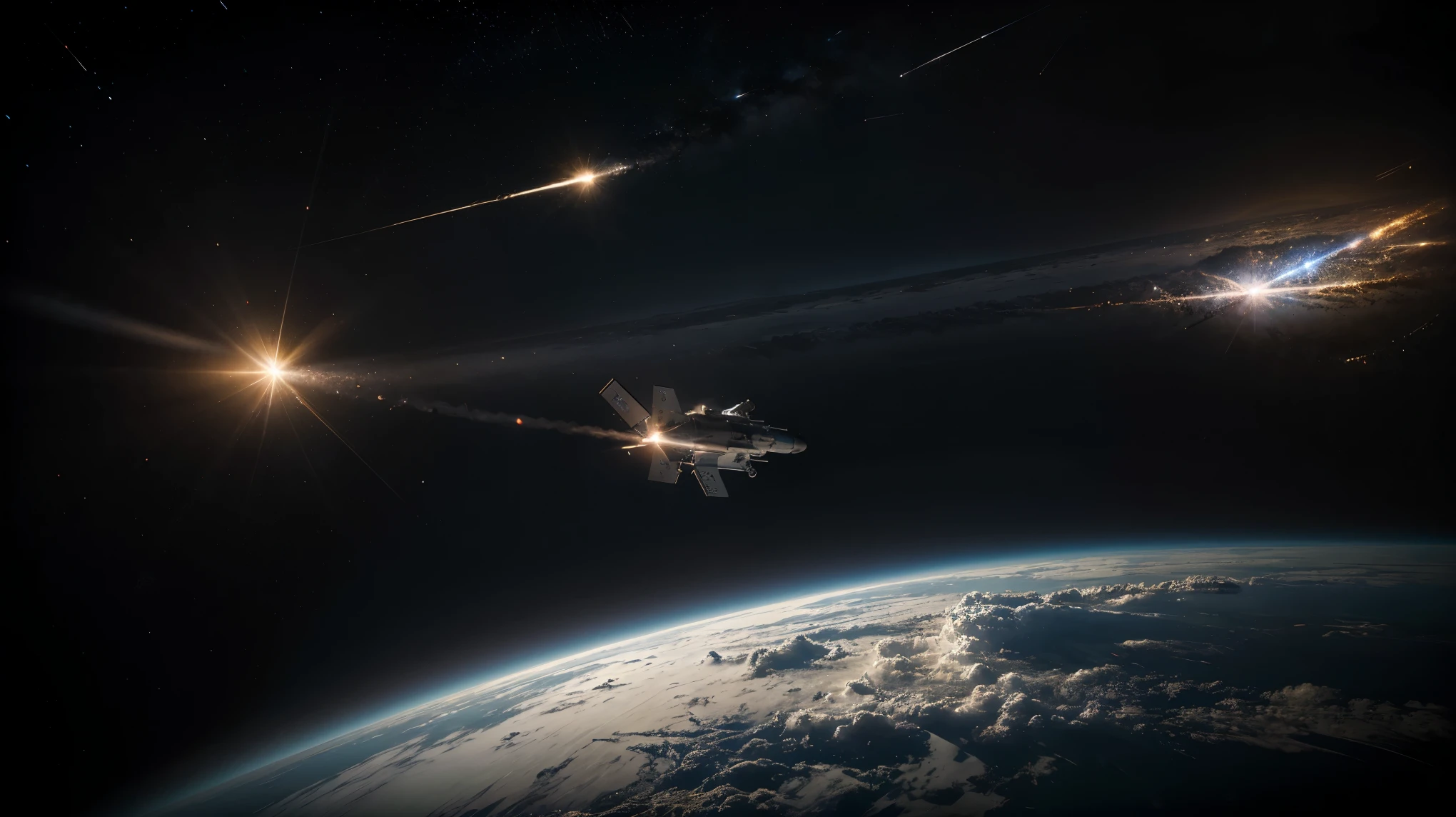 (absurdres, highres, ultra detailed), masterpiece, logo bye-bye, sky, astronaut, meteor, high speed
