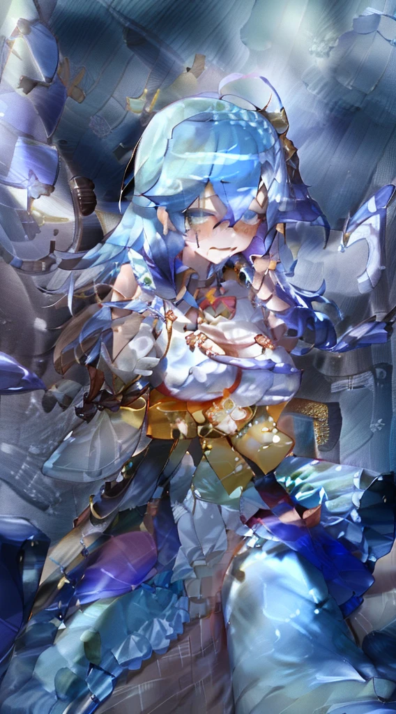 masterpiece, best quality, large breasts, blue eyes, forehead bangs, blue hair, long hair, embarrassed, with angelic wings, (angelic halos:1.2), in a heavenly paradise. flowing white gowns with golden accents and delicate, multiple girls, (1boy:1.2), (pov:1.2), (sex:1.2), (3girls:1.2), (cowgirl position:1.3), (girl on top:1.2), (straddling:1.2), (nsfw:1.2)