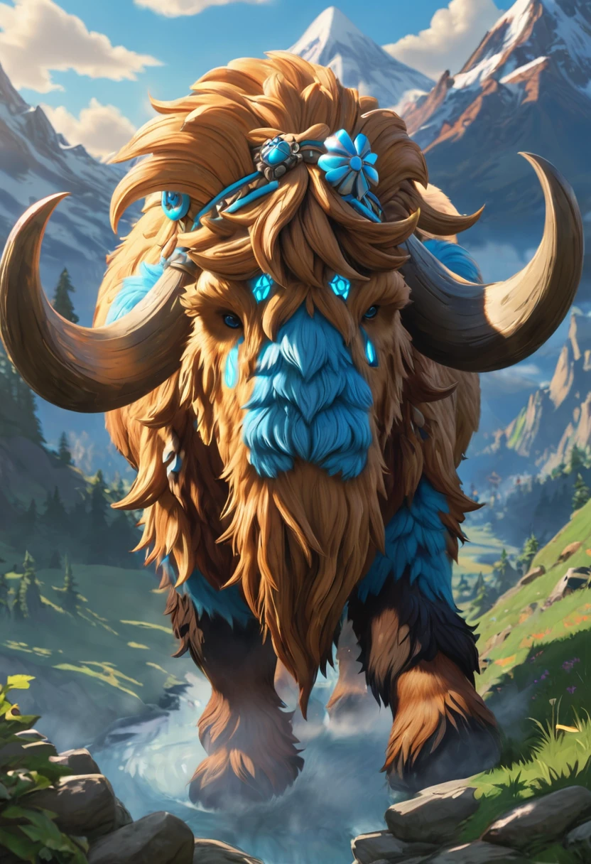 A humanoid anthropamorphic wolly mammoth. symmetrical face, photorealistic, photography, path tracing, specular lighting, volumetric face light, path traced hairmaximum quality{(masutepiece) (8K High Resolution) (top-quality) In the style of breath of the wild. Create an illustrated, hand-drawn, full-color masterpiece with warm lighting and shadows. Incorporate graphite shading, stencil marks, and airbrushed acrylic paint in the style of "Breath of the Wild." Rococo-Inspired Fantasy Art With Intricate Details.The background should be detailed and sharp, adding to the overall high-resolution, best quality, and detailed art piece.
