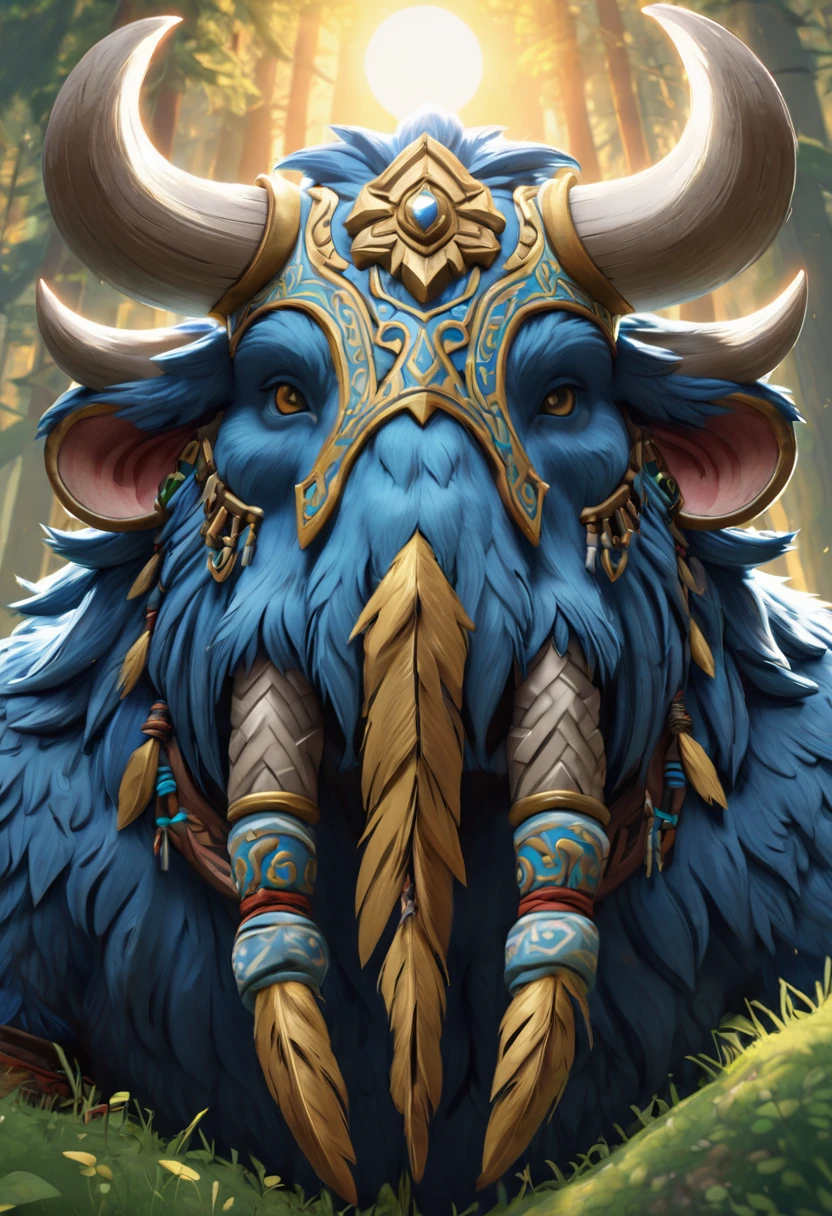 A humanoid anthropamorphic wolly mammoth. symmetrical face, photorealistic, photography, path tracing, specular lighting, volumetric face light, path traced hairmaximum quality{(masutepiece) (8K High Resolution) (top-quality) In the style of breath of the wild. Create an illustrated, hand-drawn, full-color masterpiece with warm lighting and shadows. Incorporate graphite shading, stencil marks, and airbrushed acrylic paint in the style of "Breath of the Wild." Rococo-Inspired Fantasy Art With Intricate Details.The background should be detailed and sharp, adding to the overall high-resolution, best quality, and detailed art piece.