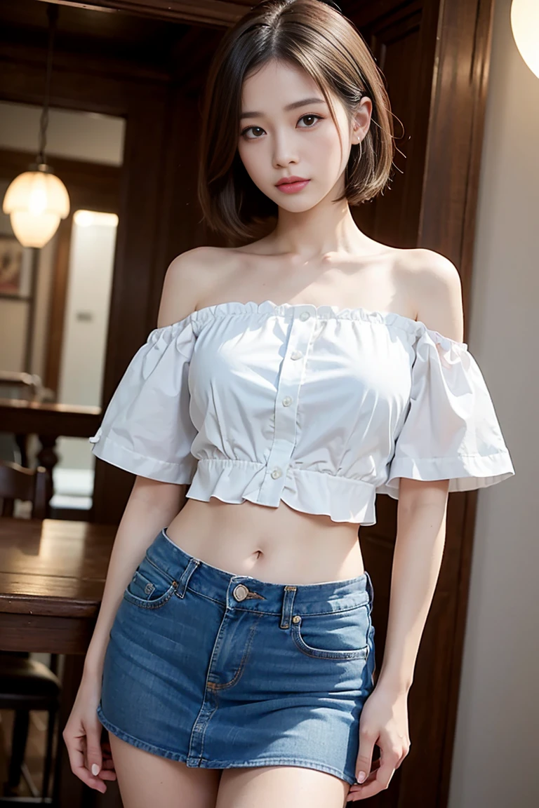 (8K,RAW Photos、RAW Photos、Highest quality、masterpiece:1.2)、1girl、1Middle-aged men、Very detailed、Super Resolution、(Realistic:1.3)、((Shoot from below)),((Cowboy Shot:1.4))、((長い髪のgirl:1.5))、((Full nudity:1.5))、Sharp depiction of light and shadow、High-resolution RAW color photos、Professional photos、(((Availability:1.4)))、((Short sleeve shirt:1.5))、Anatomical accuracy、Very detailed and beautiful、super high quality、((ストレートのミディアムロングヘアのgirl:1.4))、((悲しそうな表情で立っているgirl:1.4))、((Ultra-thin white short-sleeved off-the-shoulder chiffon shirt:1.4))、((Lightweight white short-sleeved off-the-shoulder chiffon shirt:1.4))、((A denim mini skirt that accentuates your thighs:1.4))、Upper Body、Nipples are visible through the:1.7、