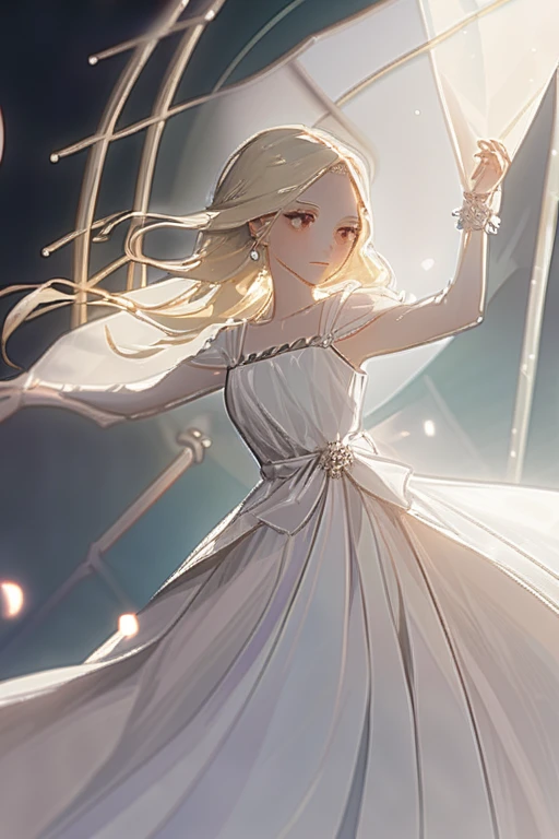 ((Лучшее качество)), ((шедевр)), (подробный), blonde in a white dress