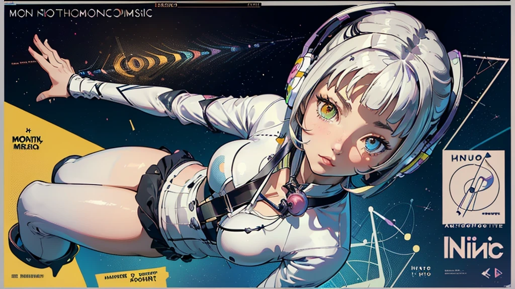 (((masterpiece, Highest quality))),(((alone:1.2))),(((One girl:1.2))),32K Wallpapers, Very detailed, Poster, Vintage science fiction, 1960s,(((((geometric cinematic  Music poster))))), (futuristic), shape,(((Plane composition))), Midcentury Modern, movie Poster, Vintage, Perfect Lady,1970s, Halftone, Speech bubble,(((portfolio,close))),(((Different angles))),(((Monotone bodysuit, breast enhancement))),((highlight)),Vast landscape,((((Heterochromia iridis)))),(((completion. Detailed face))),(((Very talented))),(((Wearing headphones))),((Overall colorful))