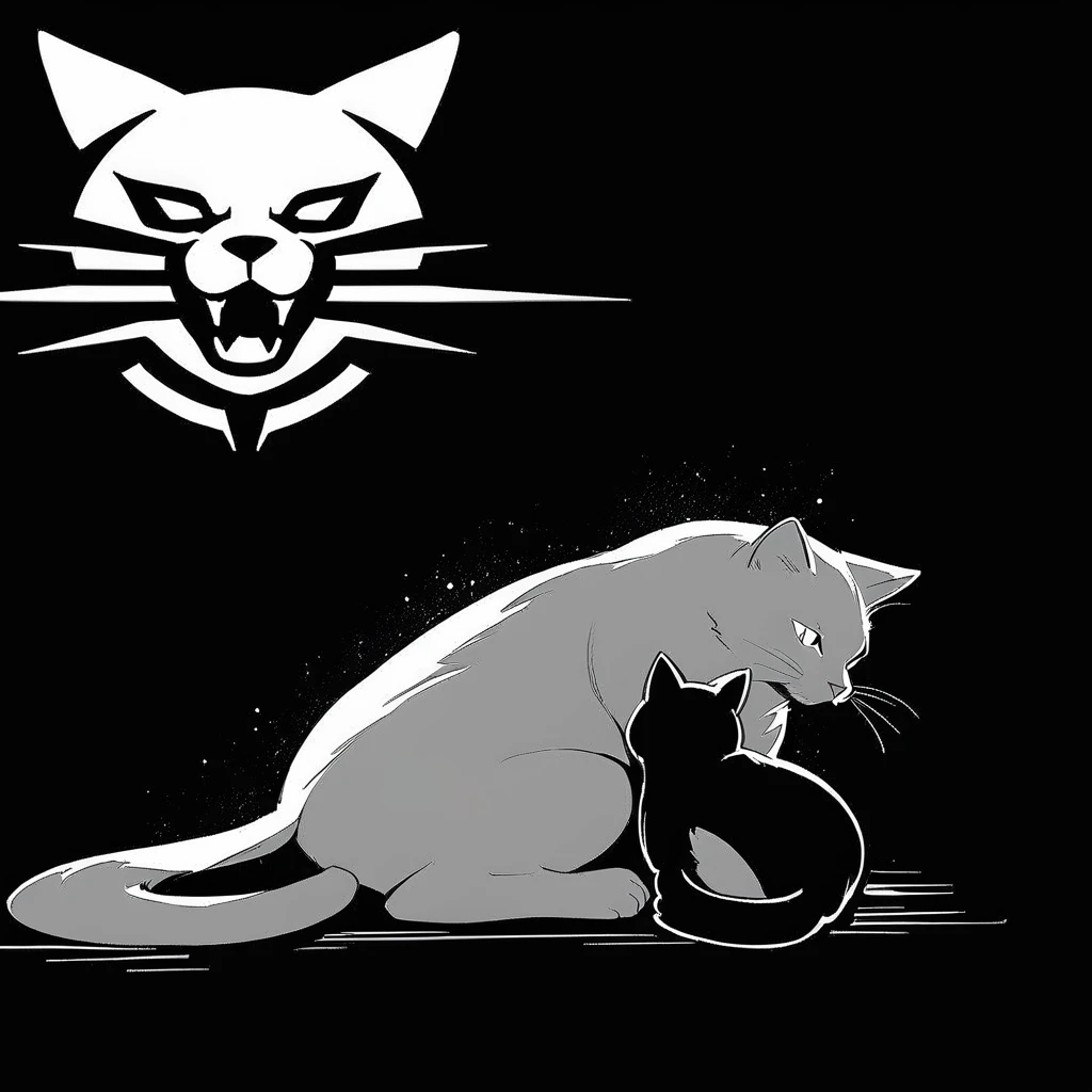 monochrome, Grayscale, No humans, black background, comics, emblem,Cat