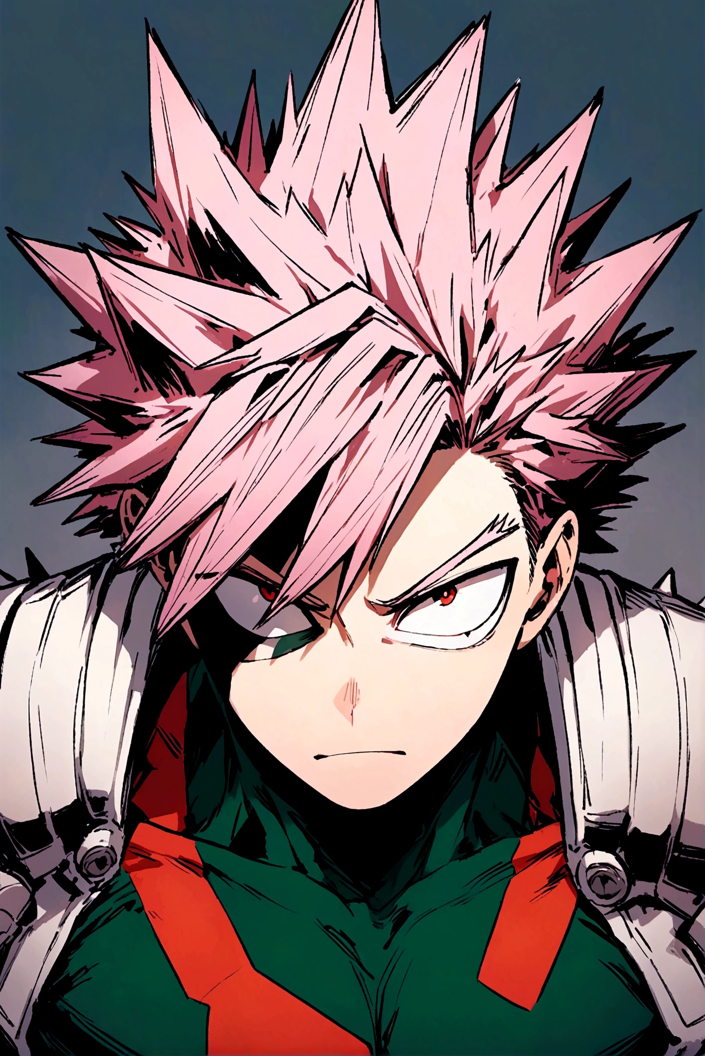 My hero academia, male, light pink spiky hair and red eyes