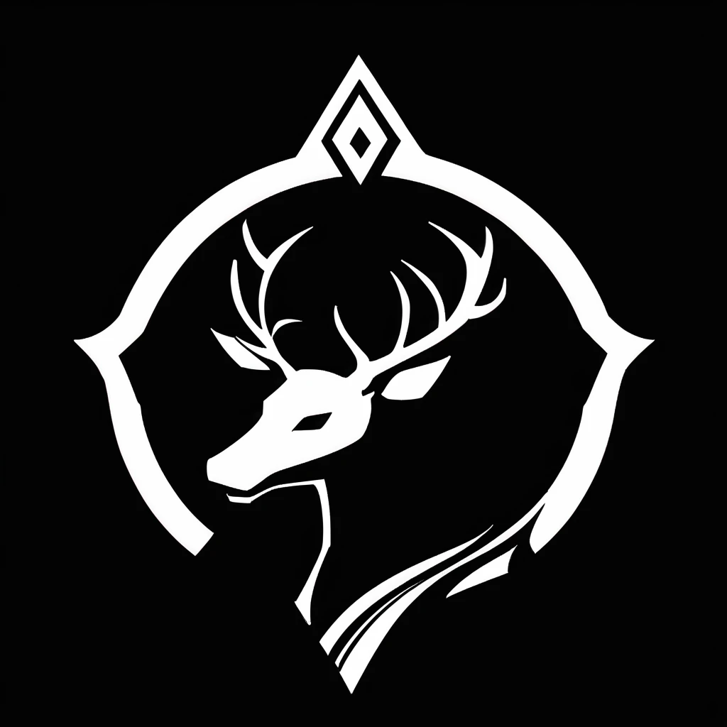 monochrome, Grayscale, No humans, black background, emblem,deer