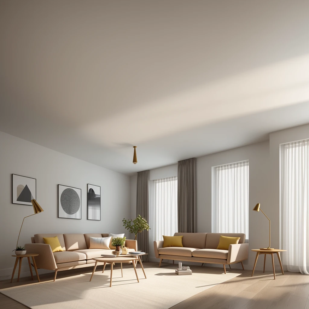 In a modern living room designed by renowned architects, the sleek lines and minimalist aesthetics come to life in a digital illustration reminiscent of M.C. Escher's mind-bending art. The room's intricate geometry, furniture placement, and interplay of light and shadow create an illusion of endless space and complexity. The color temperature leans towards cool tones, enhancing the sense of contemporary elegance. Faces of imaginary occupants reveal a mix of awe and contemplation, perfectly complementing the surreal atmosphere. The lighting is soft, casting subtle gradients across the surfaces, contributing to the dreamlike ambiance