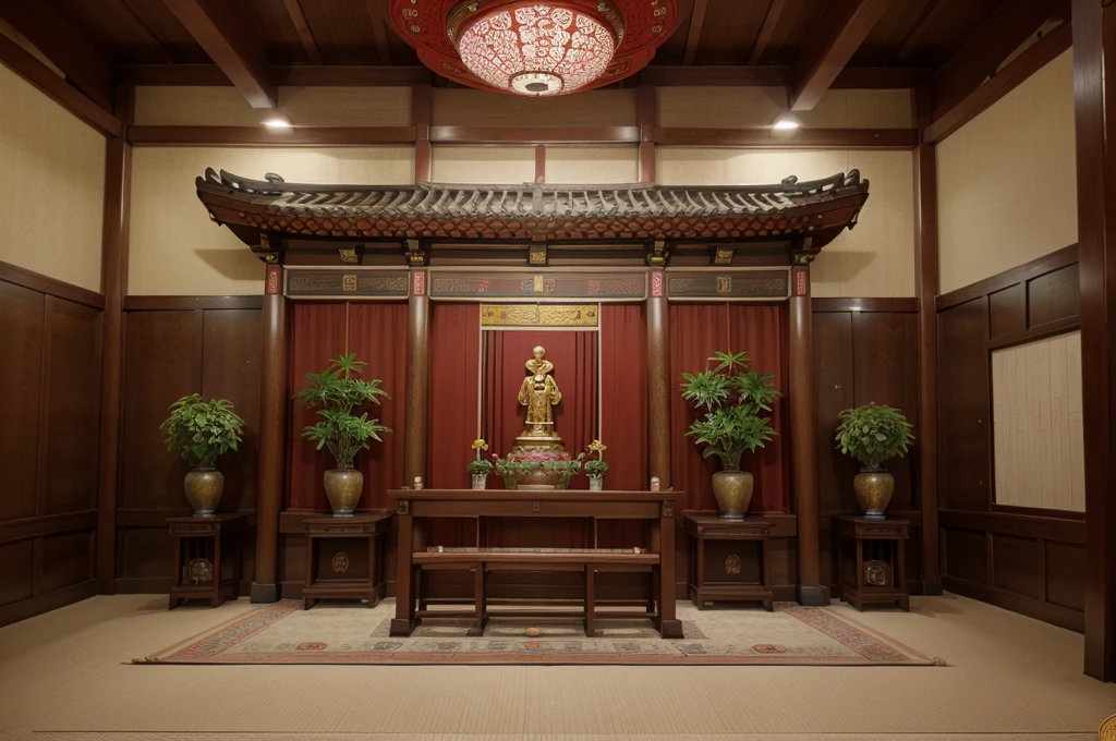 (( high quality)) (( realistic photo)) Worship hall , Korean traditional, Korean Worship Hall, tradition, decorative plants , ancient, Korean shamanism ( best quality)) ((realistic))