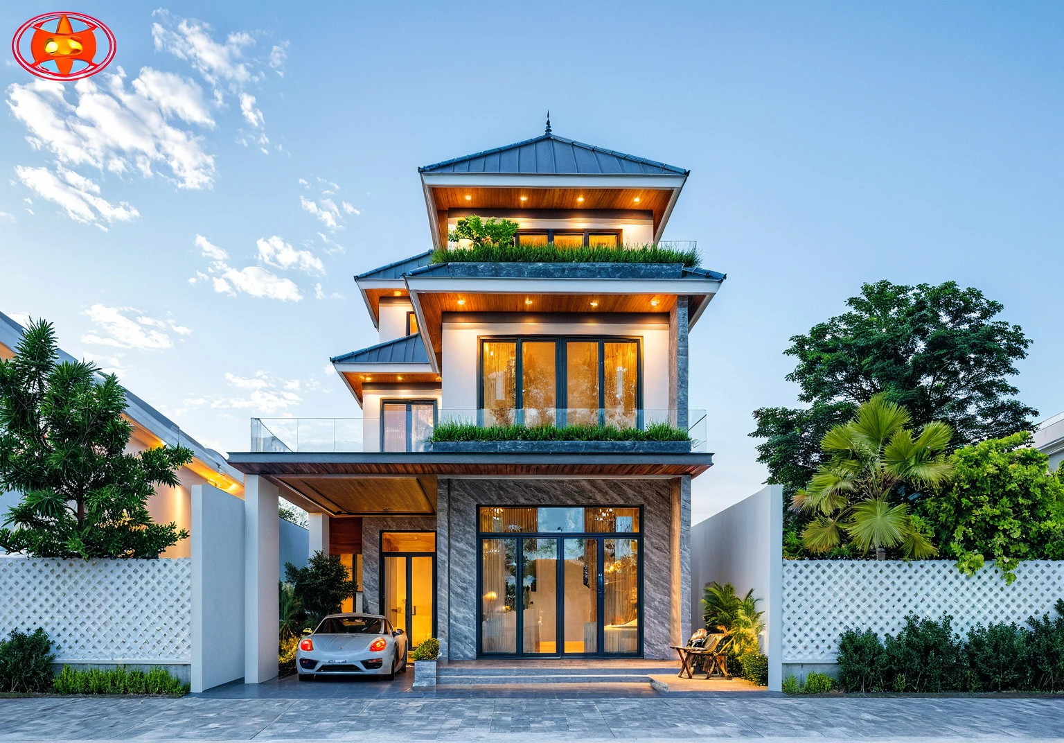 Masterpiece, high quality, best quality, authentic, super detail, outdoors, onestoreyvillaXL, aiaigroup, house style modern on the street ,stairs, white wall ,road,pavement, grass, trees, sky, cloud, (daylight:1.1),((pool front of villa))
