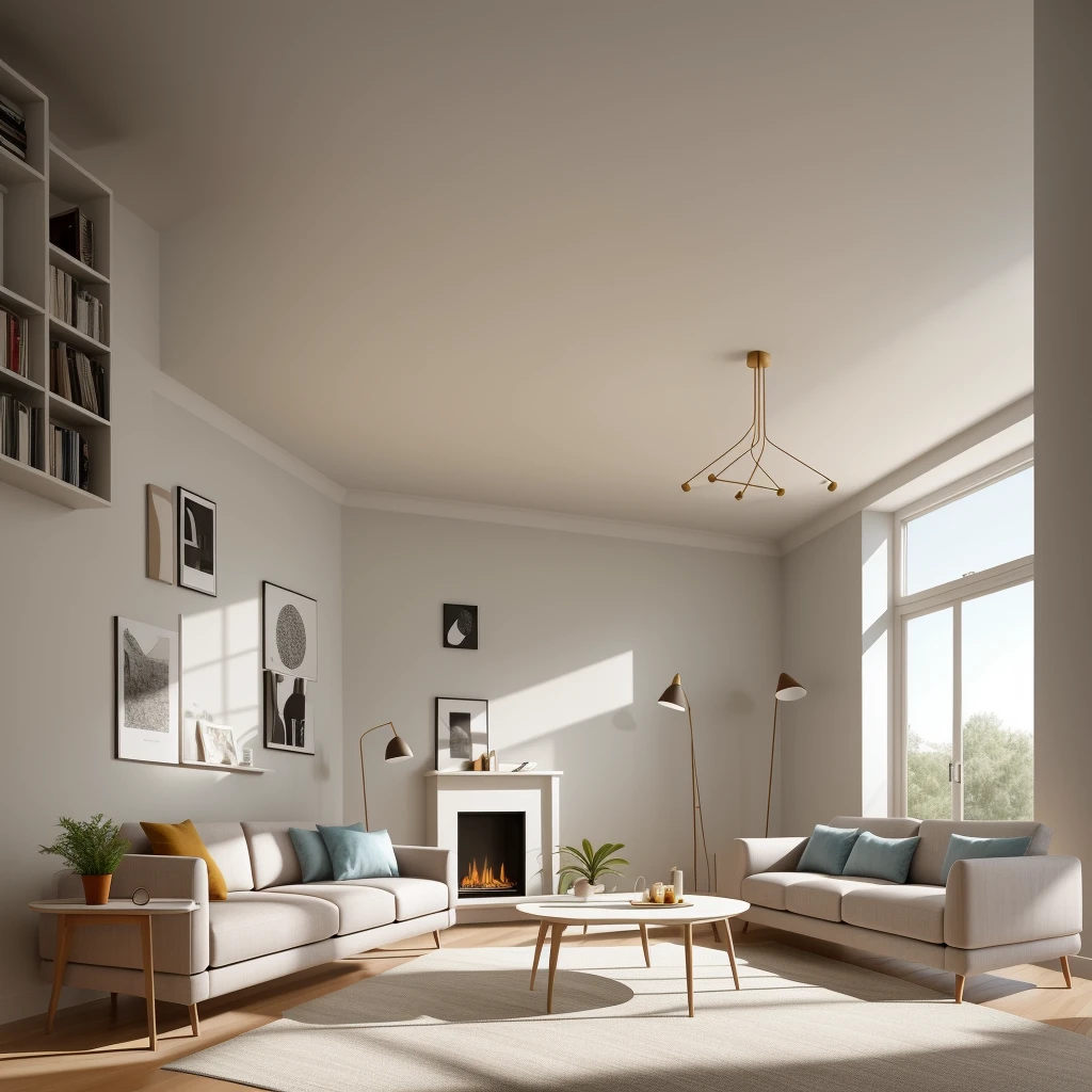 In a modern living room designed by renowned architects, the sleek lines and minimalist aesthetics come to life in a digital illustration reminiscent of M.C. Escher's mind-bending art. The room's intricate geometry, furniture placement, and interplay of light and shadow create an illusion of endless space and complexity. The color temperature leans towards cool tones, enhancing the sense of contemporary elegance. Faces of imaginary occupants reveal a mix of awe and contemplation, perfectly complementing the surreal atmosphere. The lighting is soft, casting subtle gradients across the surfaces, contributing to the dreamlike ambiance