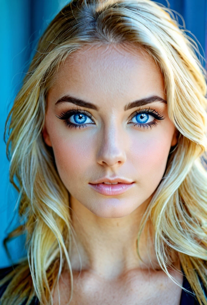 Woman, blonde, eyes blue