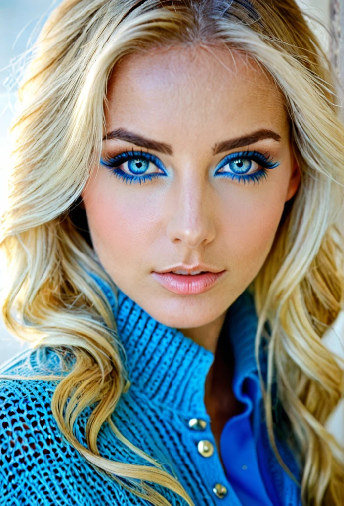 Woman, blonde, eyes blue