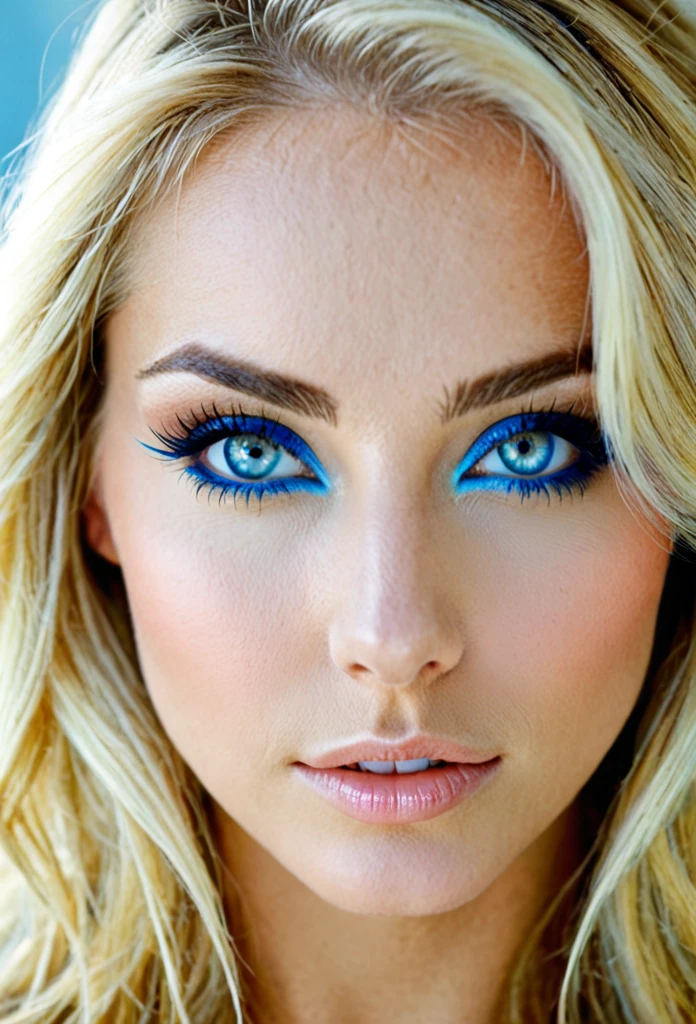 Beautiful blonde woman with sexy appearance and big blue eyes