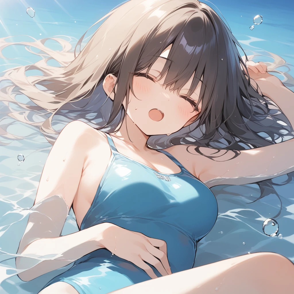 score_9, score_8_up, score_7_up, source_anime, best quality, masterpiece, official art, absurdres, highres, ultra-detailed,waifu2x,Collection: Slice of Life,break,1girl, short hair, medium breasts, beautiful detailed eyes, swimsuit, sweat, open mouth, (yawn:0.3), sleepily, lying, ocean, outdoors, wind, break,(clear line illustration:1.2),very high resolution, very aesthetic, super detailed skin, Best sexual lighting powered by famous artist, 8k,cute picture,beauty illustration,photoshop_(medium),,(Detailed Lighting),best anime 8k konachan wallpaper, pixiv contest winner, 