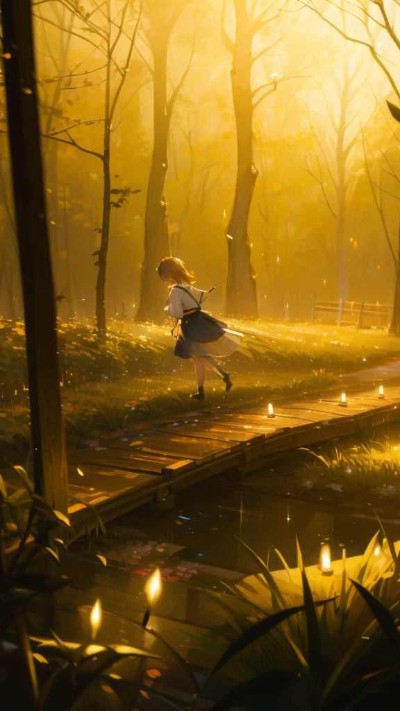 (8K, Top quality, masterpiece: 1.2), (Practical, photoPractical: 1.37), Super Detail, A girl, Wide viewing angle, Firefly Garden, Many faint little lights and fireflies flew around, night