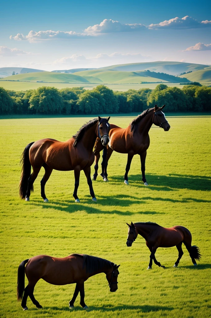 Create an illustration :Horses in the field