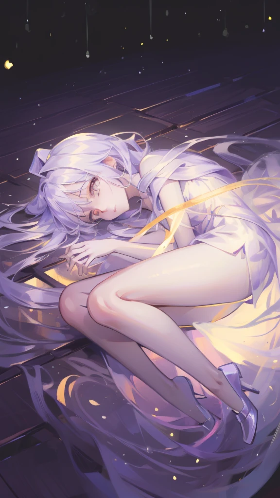 (8K, Top quality, masterpiece: 1.2), (Practical, photoPractical: 1.37), Super Detail, A girl, Wide viewing angle, Firefly Garden, Many faint little lights and fireflies flew around, night