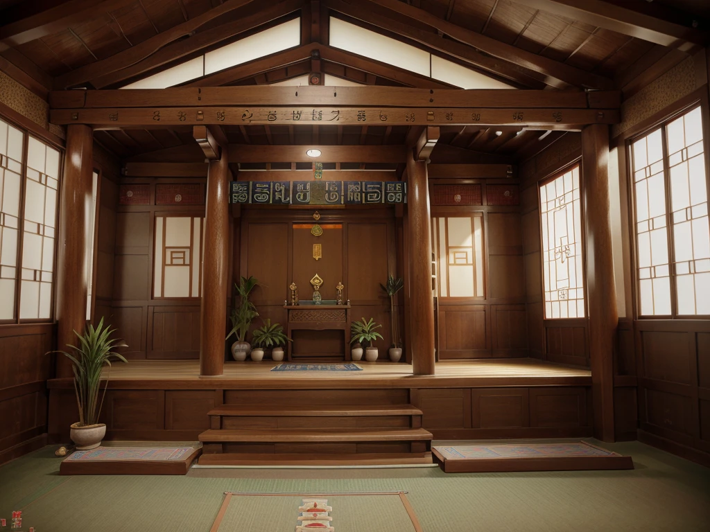 (( high quality)) (( realistic photo)) Worship hall , Korean traditional, Korean Worship Hall, tradition, decorative plants , ancient, Korean shamanism ( best quality)) ((realistic))