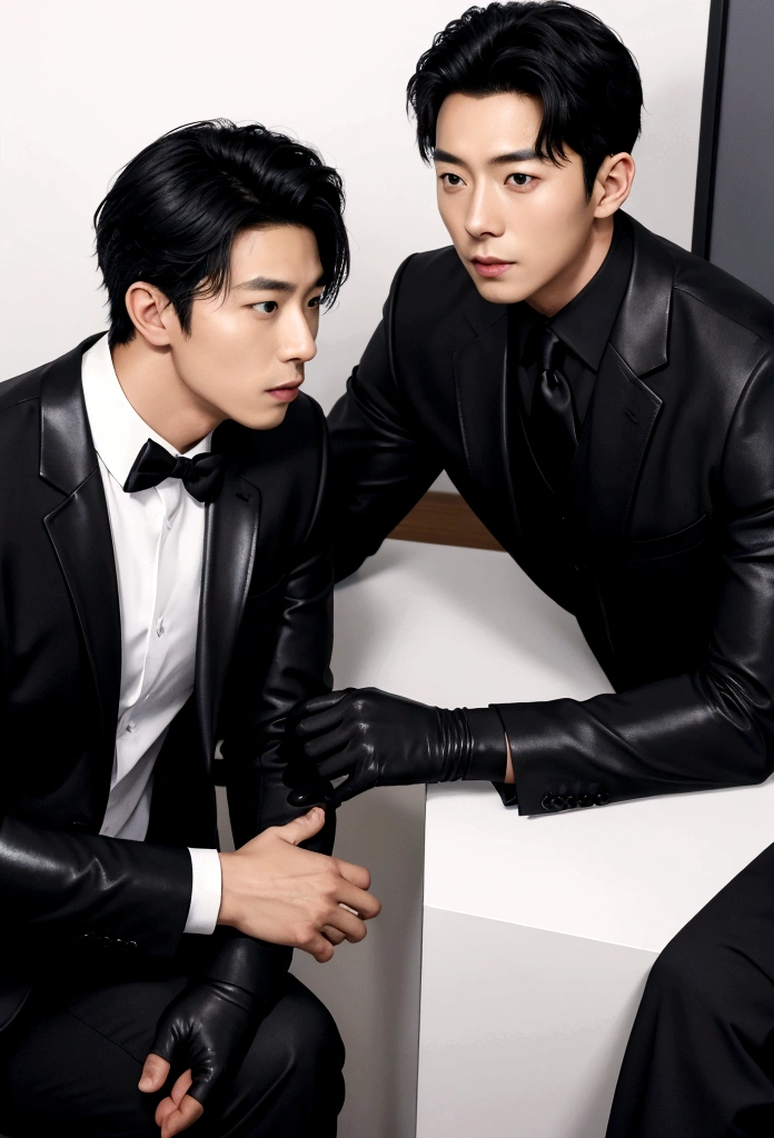 Gong yoo High quality two men in love 20years old,a daddy,tight black shiny suit sit down,k hd,in the office,muscle, gay ,black hair,asia face,masculine,strong man,the boss is,handsome,sex,leather gloves,lecherous dad,look straight ahead,Dad is erection