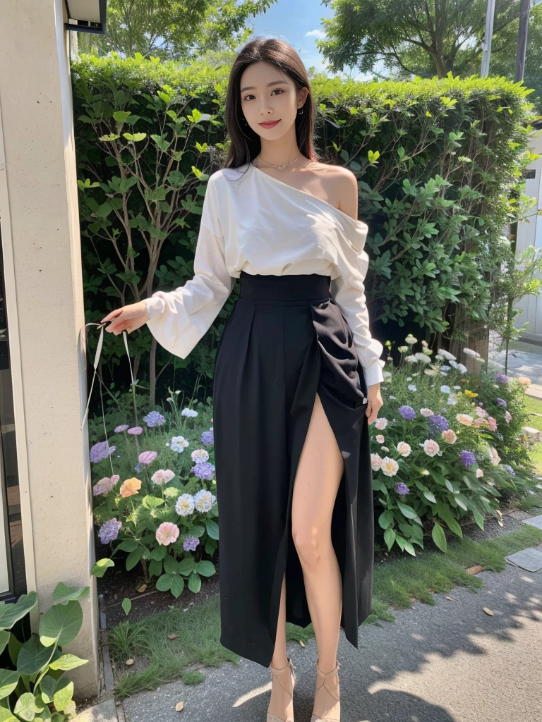 ,masterpiece, best quality,8K, ultra highres,Reallightandshadow,Cinema lenses,(beautidful eyes:1.1), ((The scene is,The upper part of the body)),dynamicposes,On a green meadow,A gentle goddess came with a gentle step。She wore a white dress,A gentle breeze blows,The skirt dances lightly。The sun shines through the leaves on her hair,Reflecting her clear eyes and gentle smile。Colorful butterflies flew around her,Flowers bloomed at her feet,It was as if nature was cheering for her。