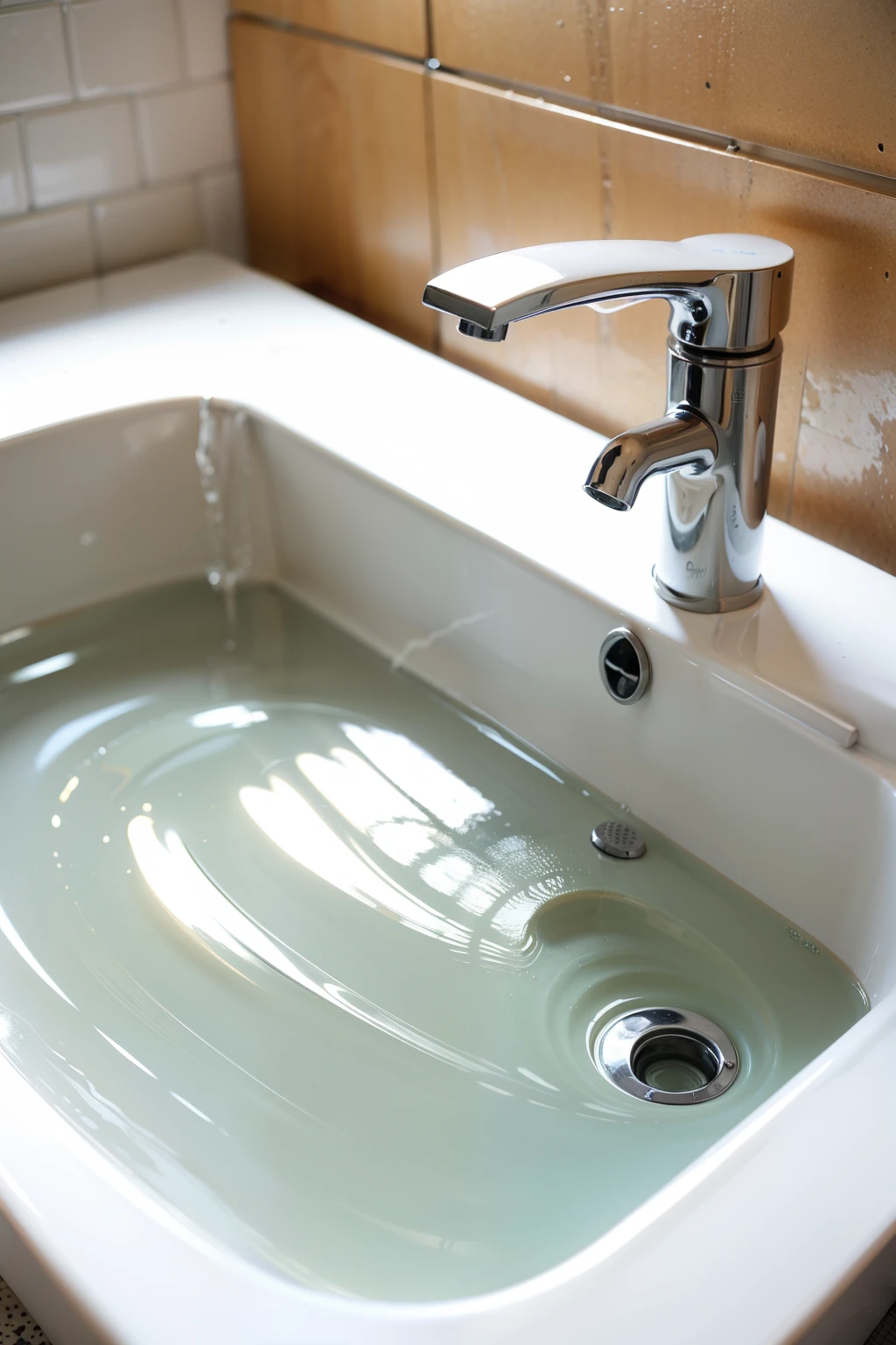 Murky water coming out of the bathroom faucet,The wash basin is filled with turbid yellow water