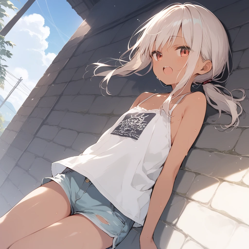 score_9, score_8_up, score_7_up, source_anime, best quality, masterpiece, official art, absurdres, highres, ultra-detailed,waifu2x,Collection: Slice of Life,break,1girl, tomboy, dark-skinned female, short hair, low ponytail, flat chest, beautiful detailed eyes, short shorts, sweat, open mouth, (yawn:0.3), sleepily, outdoors, wind, break,(clear line illustration:1.2),very high resolution, very aesthetic, super detailed skin, Best sexual lighting powered by famous artist, 8k,cute picture,beauty illustration,photoshop_(medium),,(Detailed Lighting),best anime 8k konachan wallpaper, pixiv contest winner,