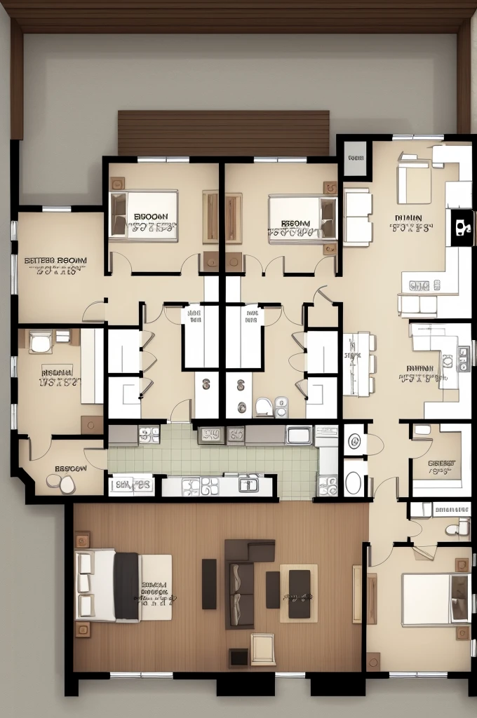 a 7×30 house plan, with 2 suites, with closet and bathroom, 1 guest room, 1 sink, 1 office, 1 living room and 1 kitchen.