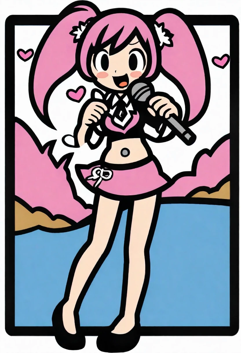 One girl、upright、Twin tails、Pink Hair、heart、Cleavage、bikini、小さなbikini、マイクロbikini、View here、Cute Girls、Hold the microphone、Full body view、Positive、Large Breasts、Big Breasts、Skinny、Leg spread、Stand with your legs apart