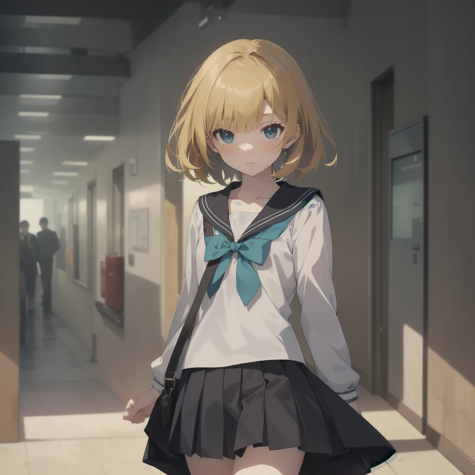 ultra-absurdres-Top quality by artist God, ultra-detailed, high resolution, anime moe artstyle, best anime 8k konachan wallpaper, pixiv contest winner, pool:2810, perfect anatomy,break, 1girl, (Please draw a girl walking sleepily to school alone. )break,(Solo,little female, 13-year-old:1.3),Full limbs, complete fingers,a junior high school student, (very short hair), short cut, flat chest, , small butt, small black eyes, beautiful detailed eyes, well-proportioned iris and pupils, expressive eyes, highres detailed hair, soft expression, salor school_uniform, sailor collar, serahuku, bow, pleated skirt,(Detailed Lighting), (Detailed background), in the School commute route. break,super detailed skin, Best cinematic lighting powered by famous artist, 8k,beauty illustration,photoshop_(medium),very aesthetic,break,((artist:yuuhagi_(amaretto-no-natsu) )), artist:clamp ,artist:carnelian ,artist:kantoku ,
