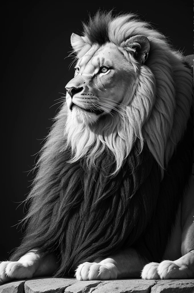 Create a black and white lion image