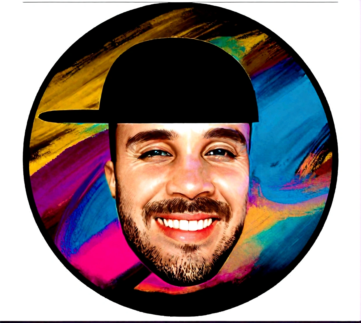 Arfed image of a man with a hat and a beard, high-quality portrait, retrato cmyk, digitl art. , centered painted portrait, nft portrait, H3H3, colorized portrait, digitalpainting, digital heating, portrait happy colors, side centered painted portrait, digitl art portrait, digitalpainting profissional