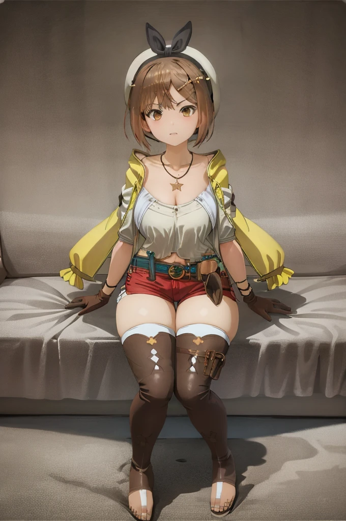 ((anime)),((best quality)), ((highly detailed)),(((sketch:))) extremely detailed face, beautiful face,((1girl)),((solo)),shiny skin,((cowboy shot)),(looking at viewer), riza, brown hair, single glove, ((thighhighs,white thighhighs:1.15)) brown eyes, red shorts, jewelry, belt, hat, white headwear, necklace, yellow jacket, hair ornament, short hair, brown glove, shirt((huge breasts:1.12)),,((hanging breasts:1.25)),nsfw, (((bottomless:1.45))),((cleavage:1.15)),(curvy:1.05),((thick thighs:1.05)),((pussy:1.35)),((outdoors:1.25)),,,((park,bench:1.5)),((sitting:1.35)),((sit on bench:1.35)),((nose blush:1.25)),(happy,smile:0.95),:o,BREAK ((brown boots)),((thigh boots:1.35)),((spread legs:1.45)),(arm behind back)
