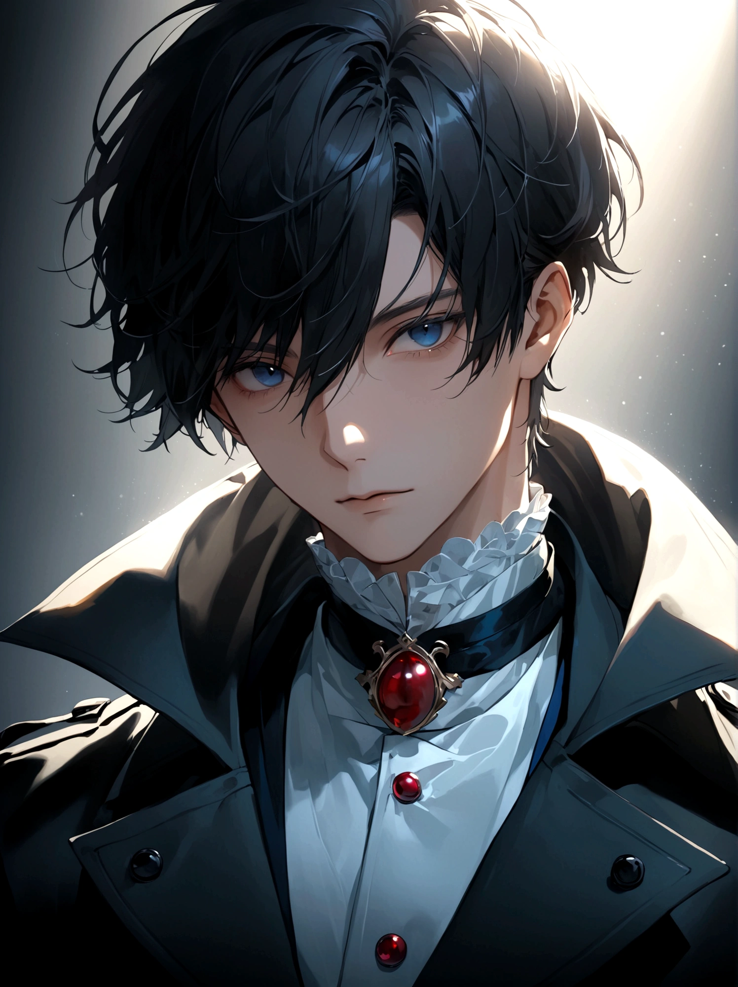 Exquisite facial features,Young male,Black trench coat