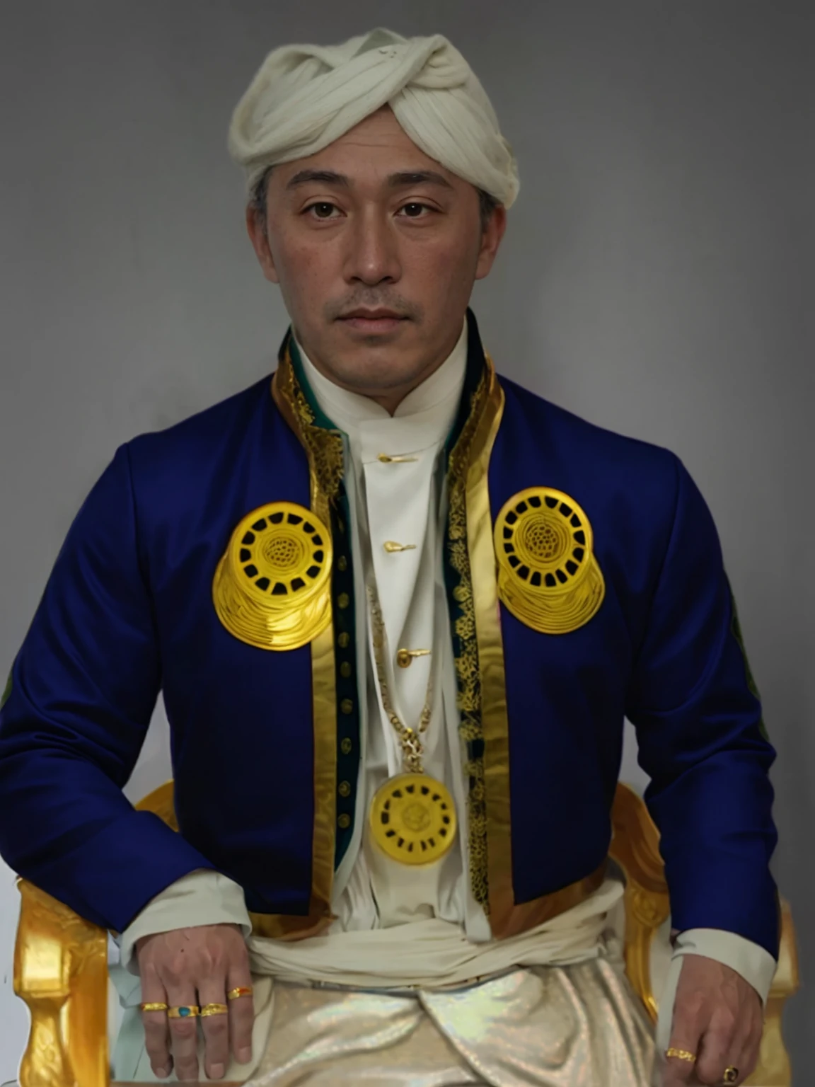 Make this photo look realistic and detailed, there is a man in a turban and a green shirt, 48 years old man, inspired by Altoon Sultan, ottoman sultan, close portrait, historic portrait, raden saleh, portrait of a yari ashigaru, 1 8 0 0 s soldier, portrait n - 9, restored color, portrait image, realistic restored face, portrait still detailed, very detailed potrait, realistic portrait photo, close up potrait, profile portrait, very detailed face, very realistic face, very perfected face, very detailed clothes, very realistic clothes, very perfected clothes