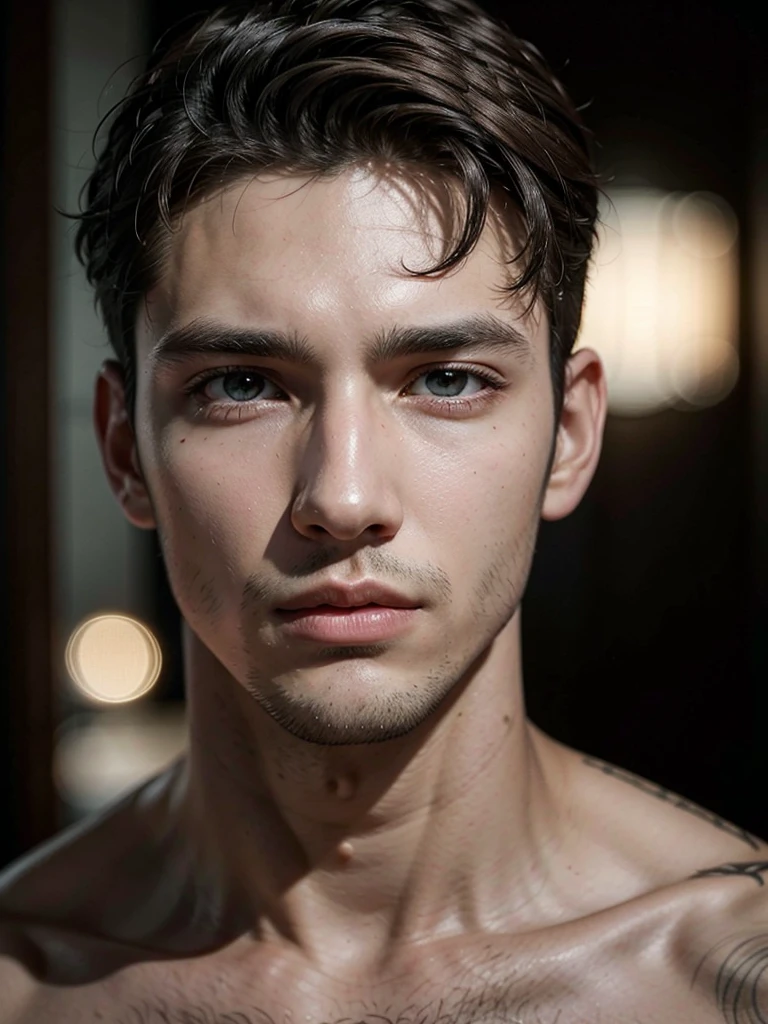 A man with short brown hair, black-eyed, tall and dark with great beauty