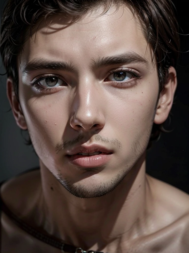A man with short brown hair, black-eyed, tall and dark with great beauty