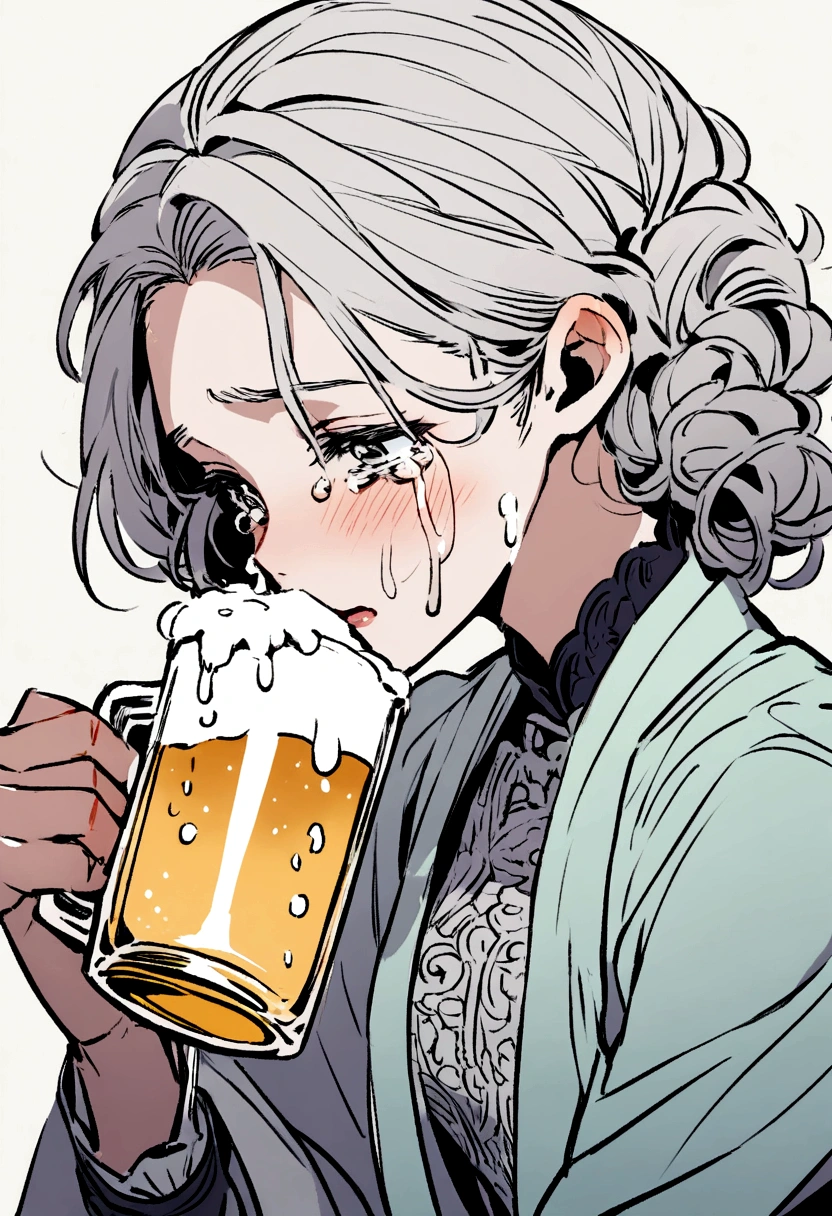 person drinking beer and crying