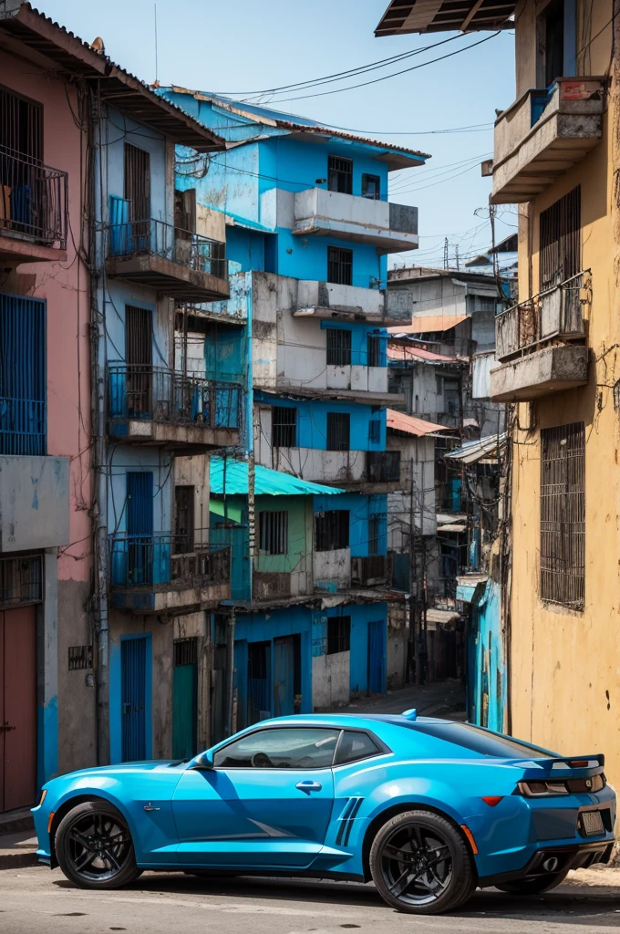 Camaro in the blue favela in the favela