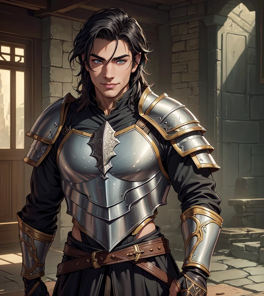 (((Solo character image.))) (((Generate a single character image.)))Looks like a cute male mercenary for Dungeons & Dragons. Looks like a very cute male warrior in a medieval fantasy setting. (((Looks like a cute male model with a dark, sexy complexion.))) Looks like a Lothario in a medieval fantasy setting. Looks like a sexy and mischievous male adventurer for Dungeons & Dragons. Looks like a very sexy hot, cute guy in a medieval fantasy setting. Looks like a Dungeons & Dragons adventurer, (((exotic, sexy hair style))), (((very cute guy))), (((very cute smile))), (((leather armor))), (((black clothing))), cute, (((very kissable lips))), adventurer, pretty eyes, (((sexy eyes))), athletic build, (((excellent physique))), sexy, confident, (((gorgeous face))), gorgeous body, sexy eyes, detailed and intricate, fantasy setting, game of thrones, fantasy art, dungeons & dragons, pathfinder, warcraft, skyrim, fantasy adventurer, fantasy NPC, (((attractive male in his mid 20's))), Art style by Amanda Conner, Dragons character portrait, intricate details, ultra detailed, ultra detailed clothes, epic masterpiece, ultra detailed, intricate details, trending on Artstation, digital art, unreal engine, 8k, ultra HD, centered image
best quality:1.0,hyperealistic:1.0,photorealistic:1.0,madly detailed CG unity 8k wallpaper:1.0,masterpiece:1.3,madly detailed photo:1.2, hyper-realistic lifelike texture:1.4, picture-perfect:1.0,8k, HQ,best quality:1.0
best quality:1.0,hyperealistic:1.0,photorealistic:1.0,madly detailed CG unity 8k wallpaper:1.0,masterpiece:1.3,madly detailed photo:1.2, hyper-realistic lifelike texture:1.4, picture-perfect:1.0,8k, HQ,best quality:1.0