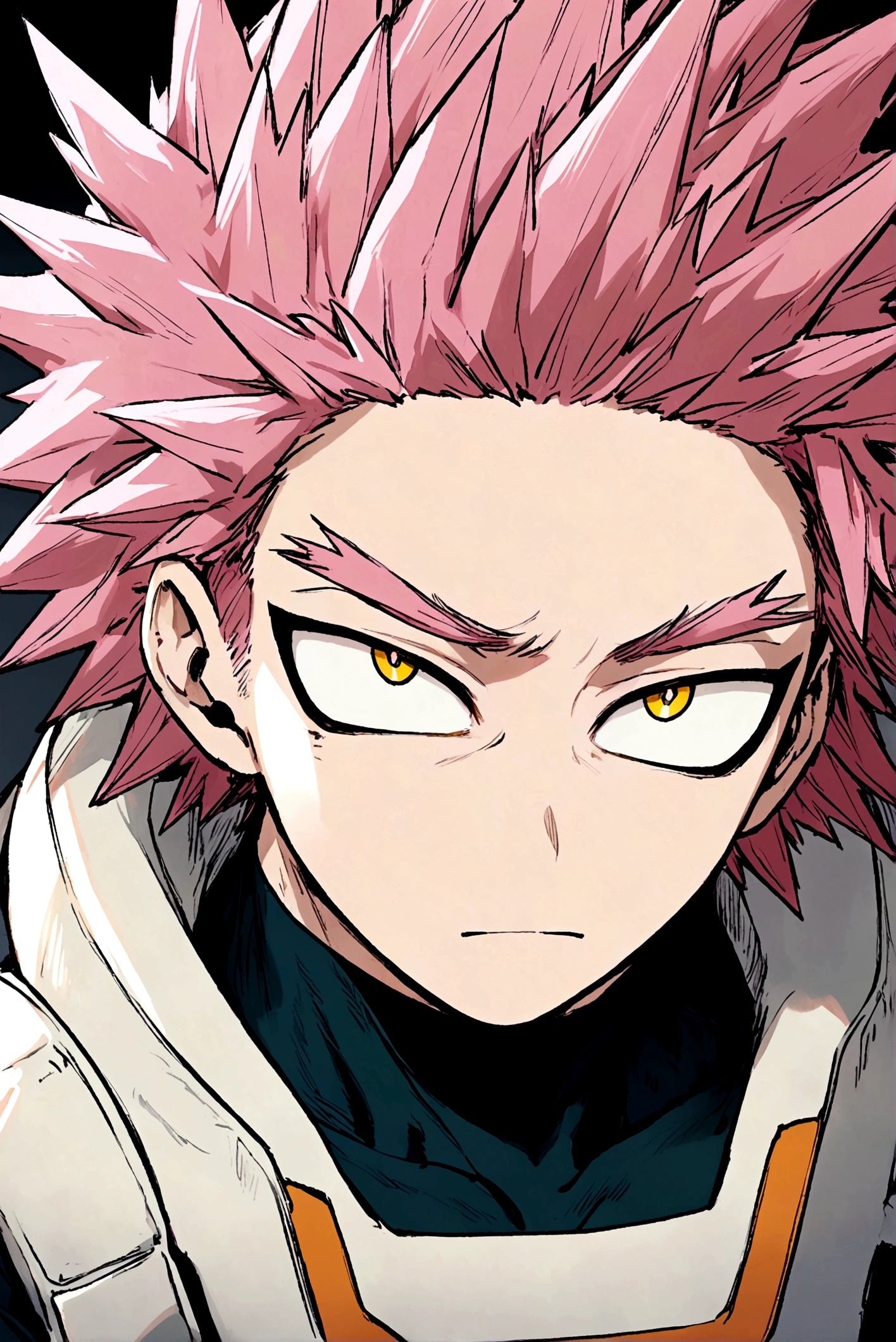 My hero academia, male, light pink spiky hair and red eyes, nsfw