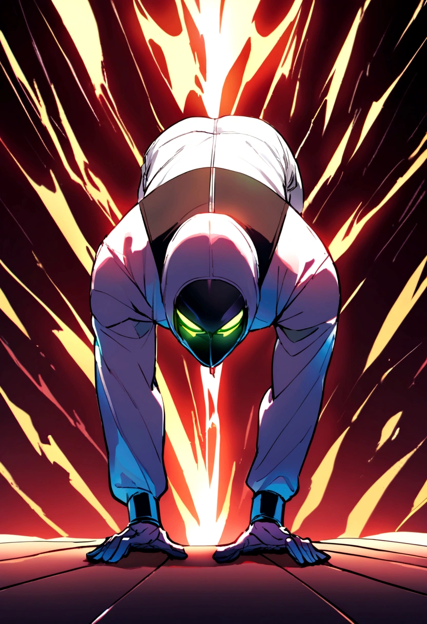male character doing push-ups with taekwondo suit